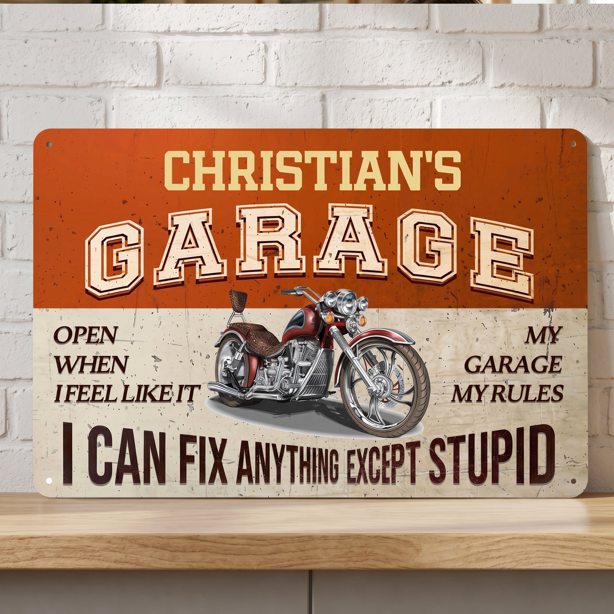 Personalizado I Can Fix Anything Excepcept Stupid Vintage Garage Letrero de metal con nombre Día del Padre Cumpleaños Regalo para Papá Abuelo Amantes de la motocicleta de coches