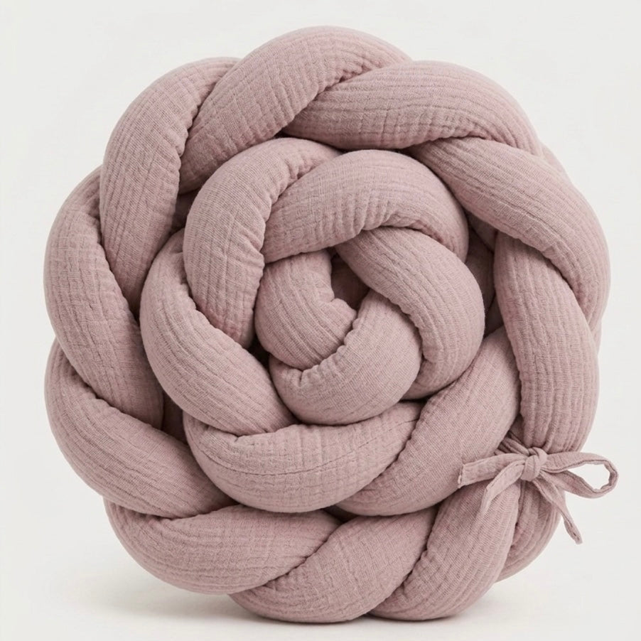 Braided bumper for cot and bed handcrafted PINK MUSLIN 200cm