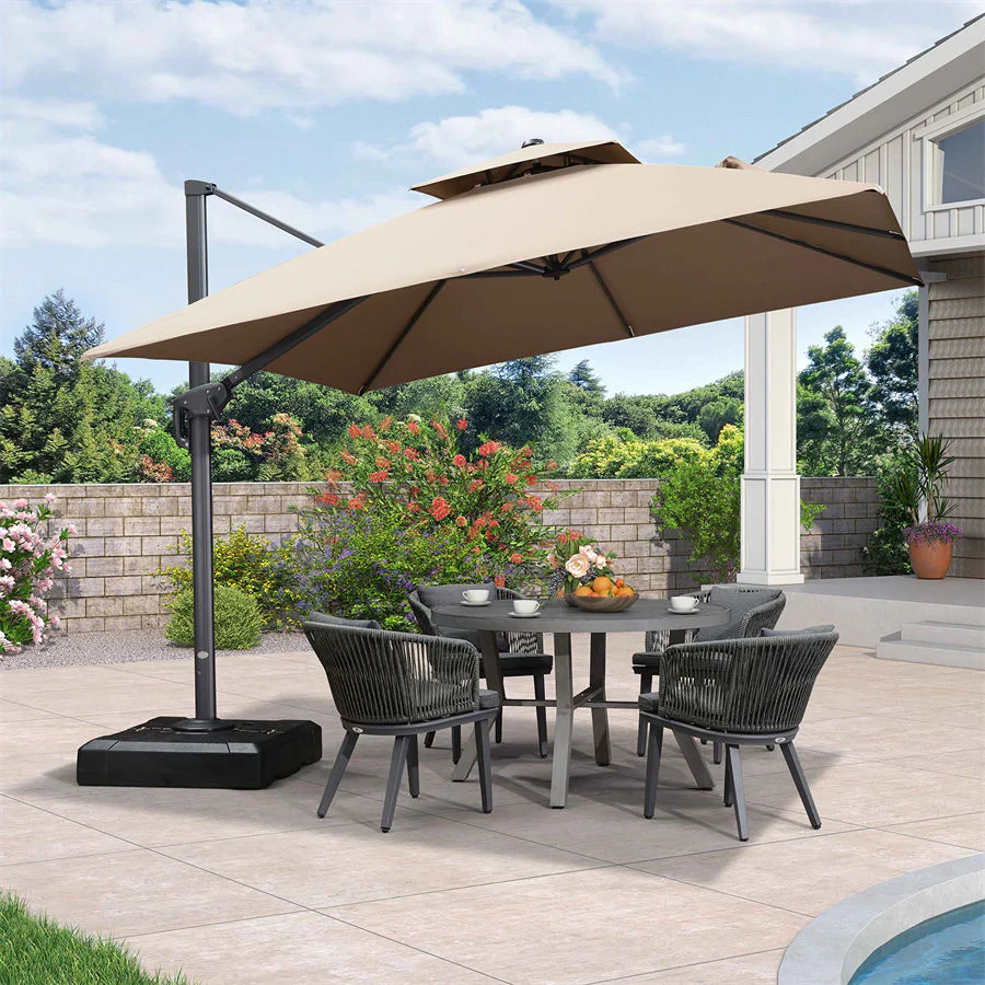 PURPLE LEAF Sombrilla Giratoria 360° con Marco en Gris Negro, Disponible en Diseño Cuadrado o Rectangular para Jardín y Terraza