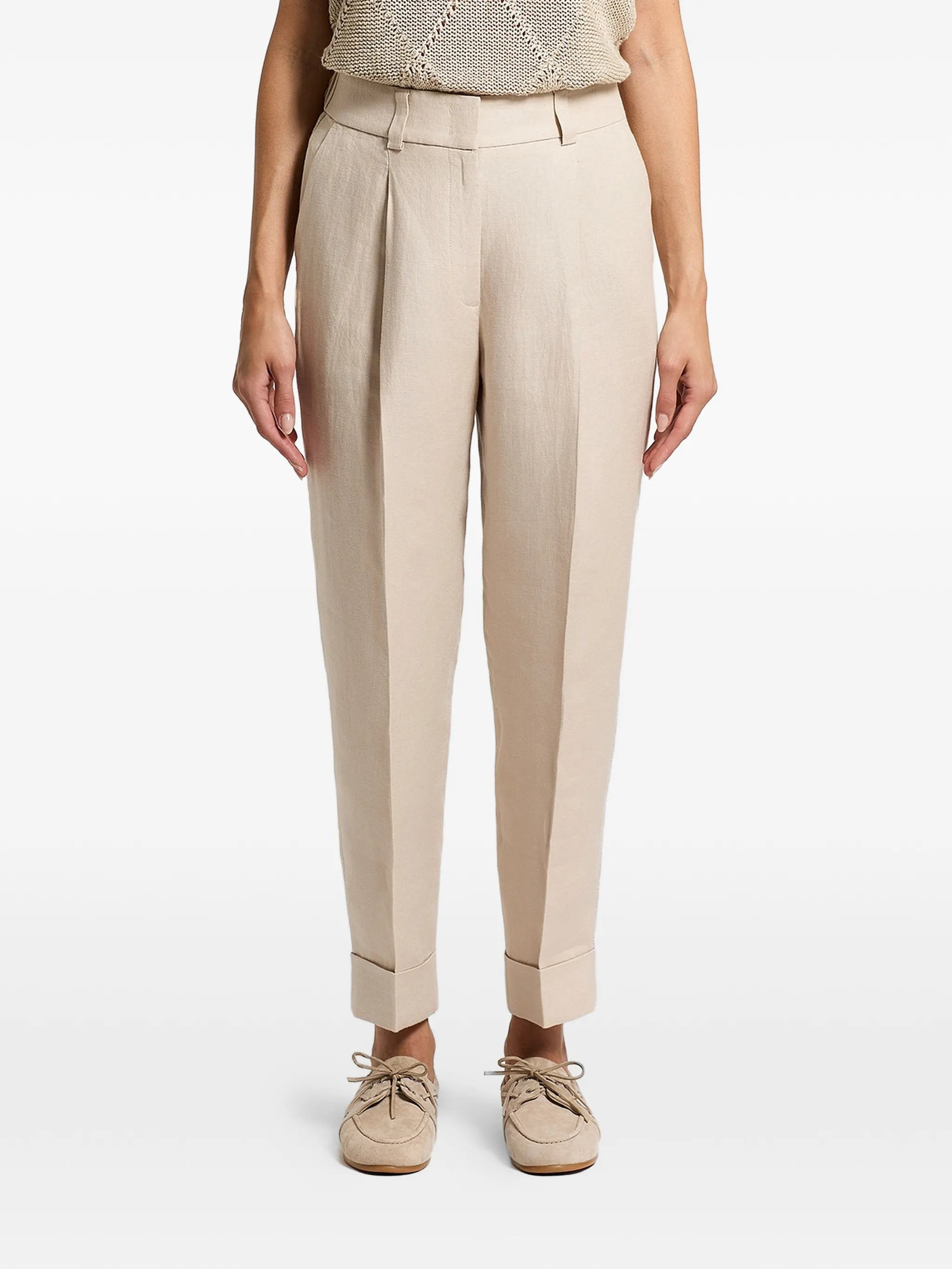 Peserico Linen Gabardine Pleated Trousers — beige