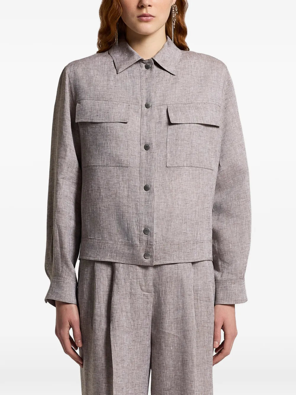 Peserico Flap-Pocket Linen Jacket — Beige