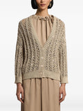 Peserico Openwork Cotton Knit Cardigan — Beige