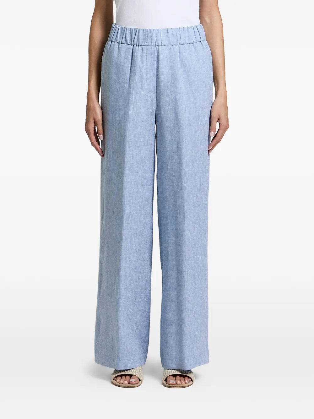 Peserico Elasticated-Waistband Wide-Leg Trousers — Light Blue