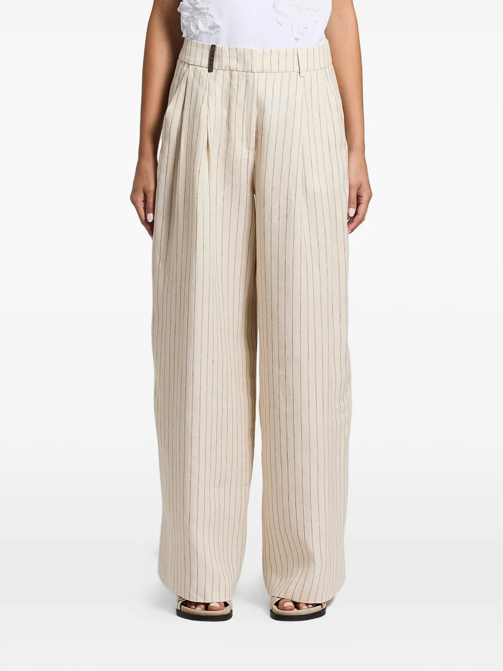 Peserico Pinstripe Palazzo Trousers — Beige