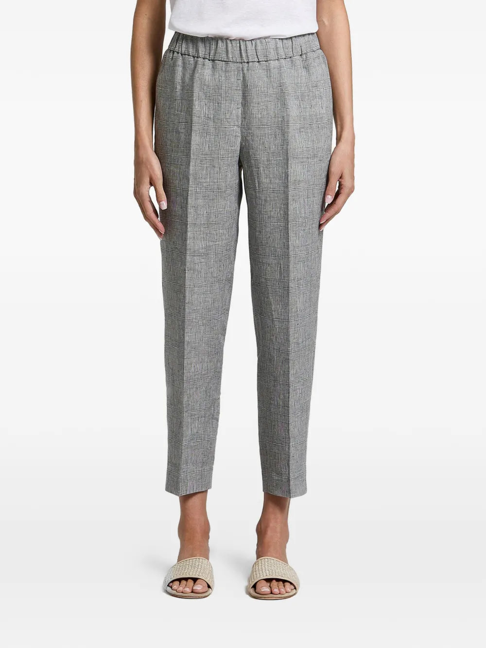 Peserico Check-Pattern Elasticated-Waistband Trousers — Grey