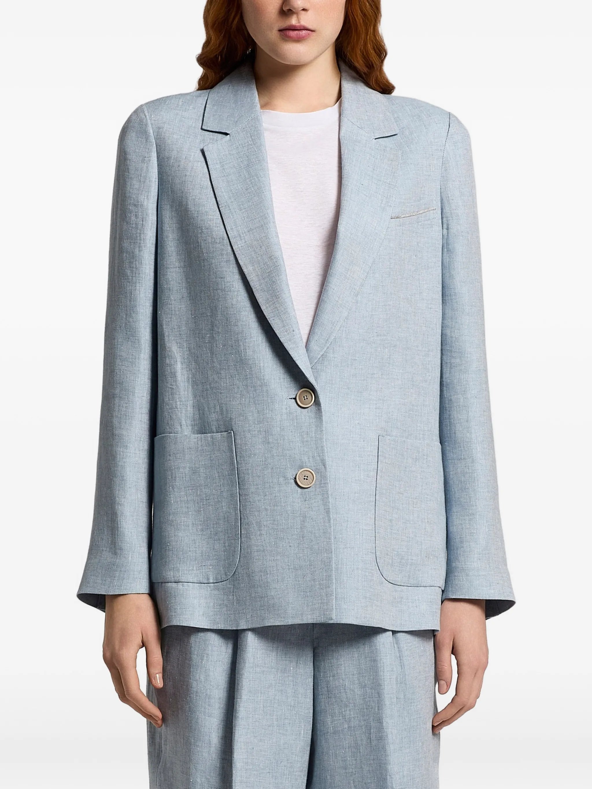 Peserico Button Patch-Pocket Blazer — Blue