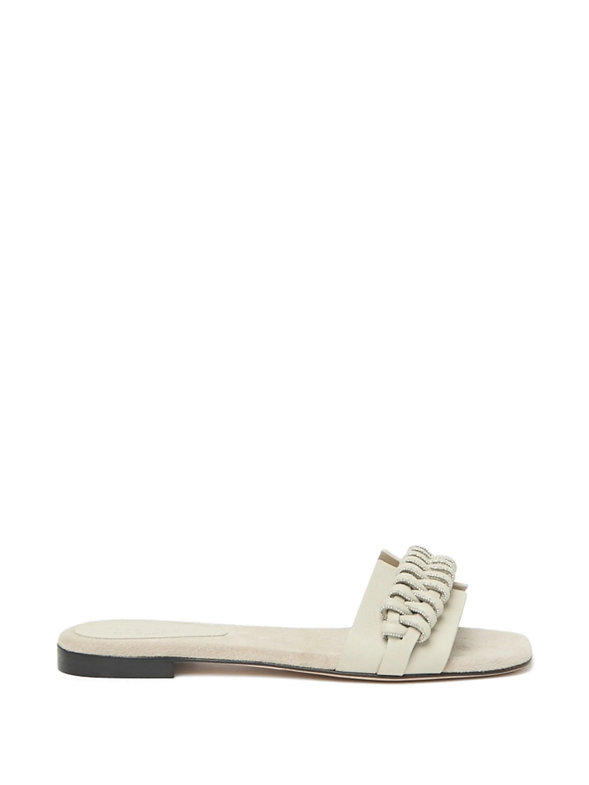 Peserico Ruched-Detail Slides — Beige