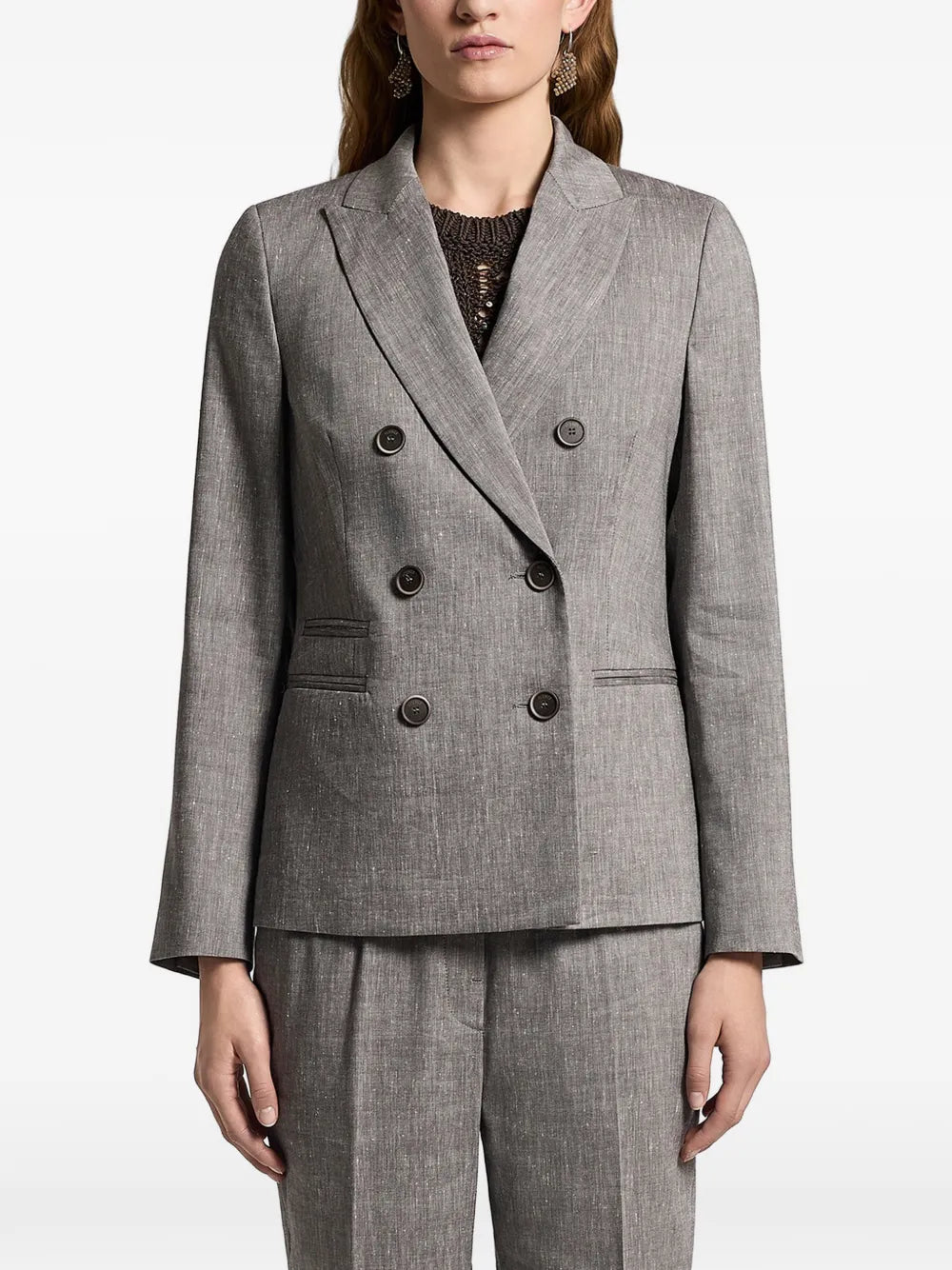 Peserico Double-Breasted Virgin Wool Blazer — gray