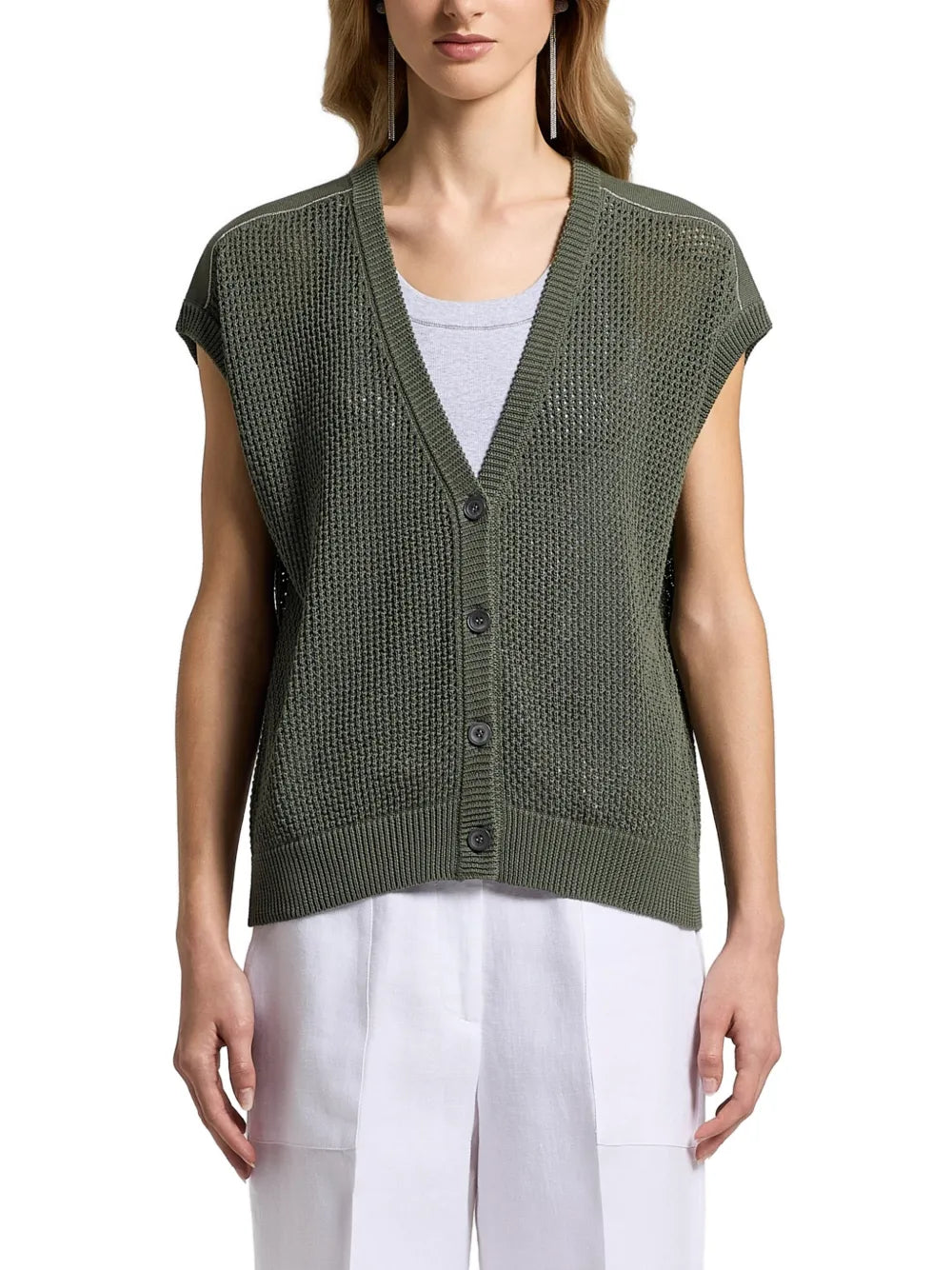 Peserico Button V-Neck Knitted Vest — green