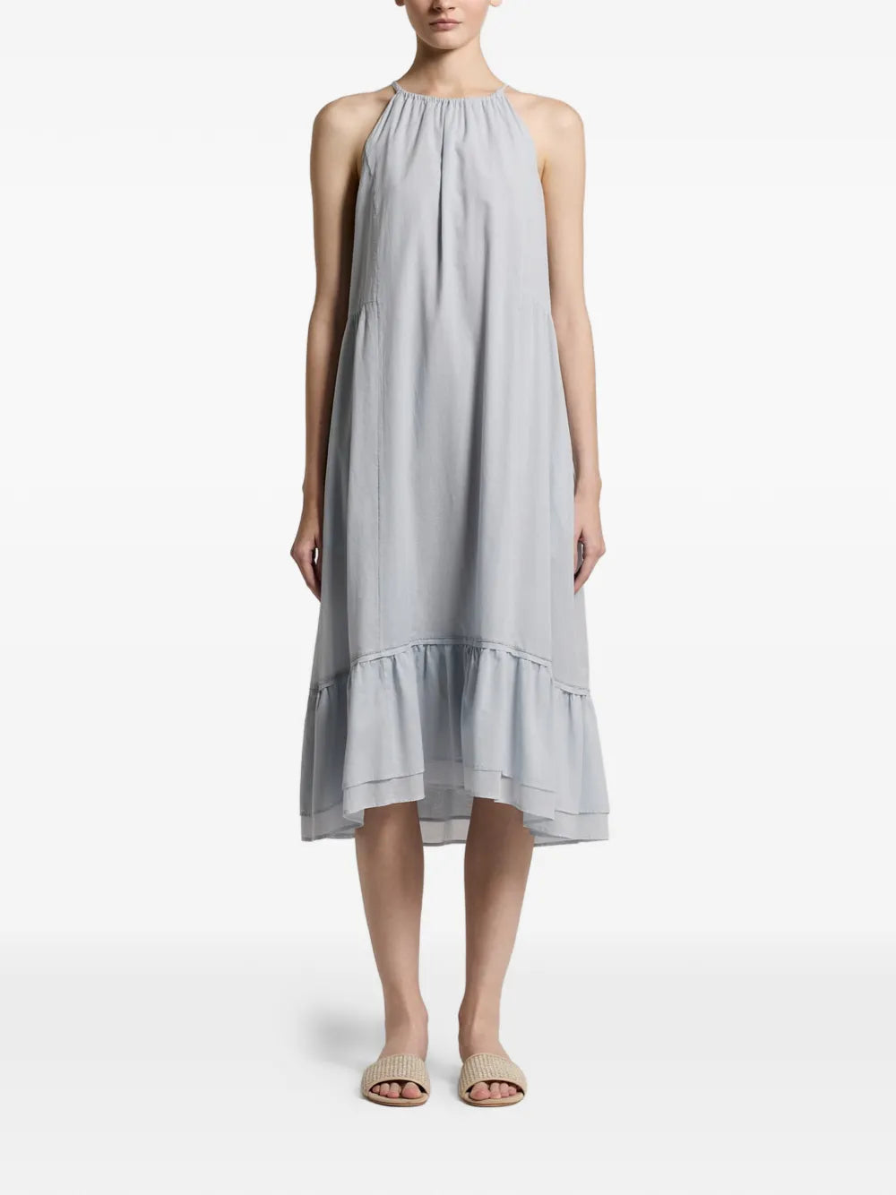Peserico Ruffled-Hem Halterneck Dress — Gray