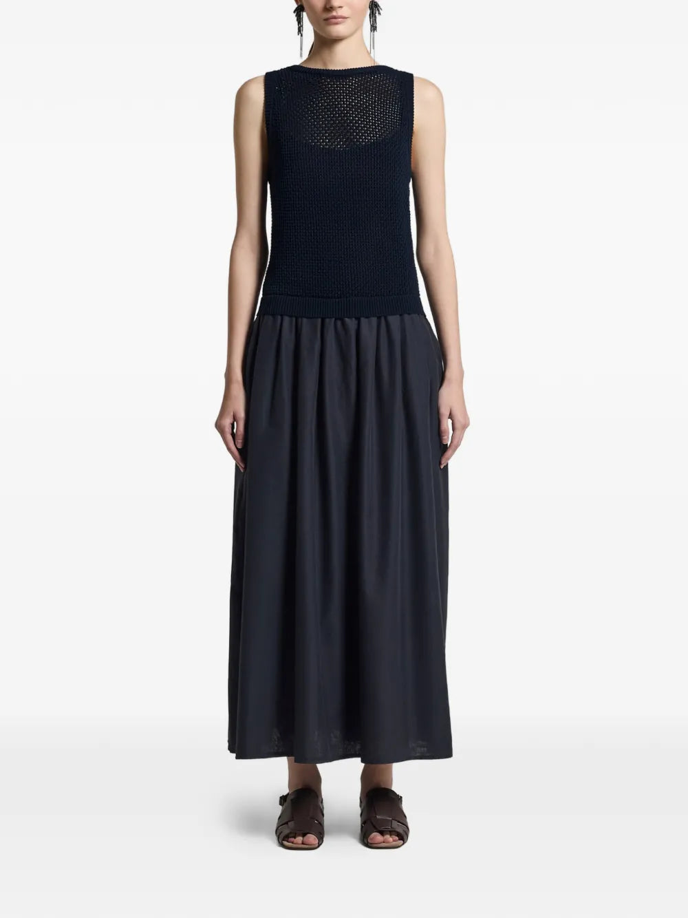 Peserico Open-Knit Sleeveless Dress — Navy