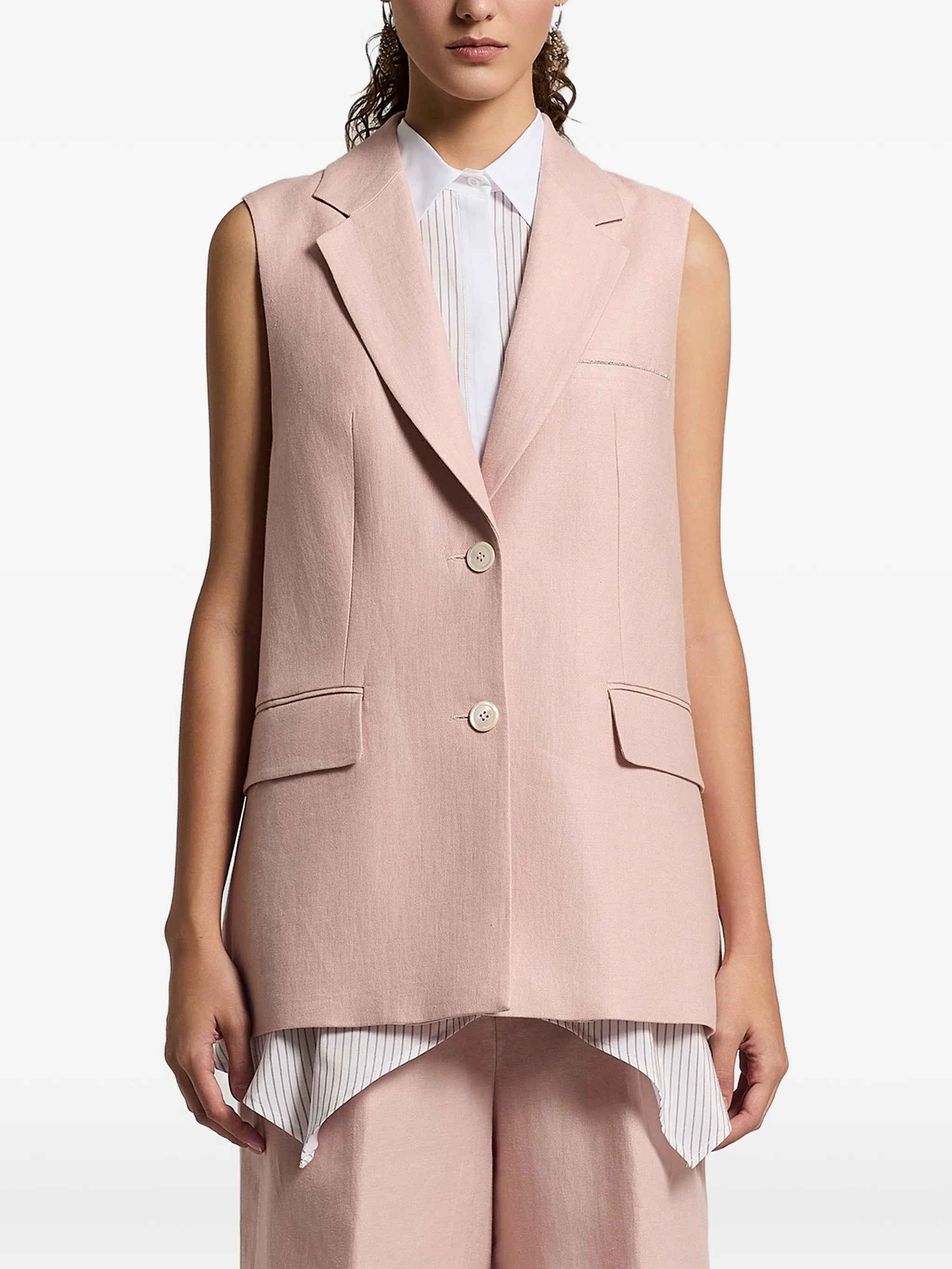 Peserico Notched-Lapel Linen Vest — pink