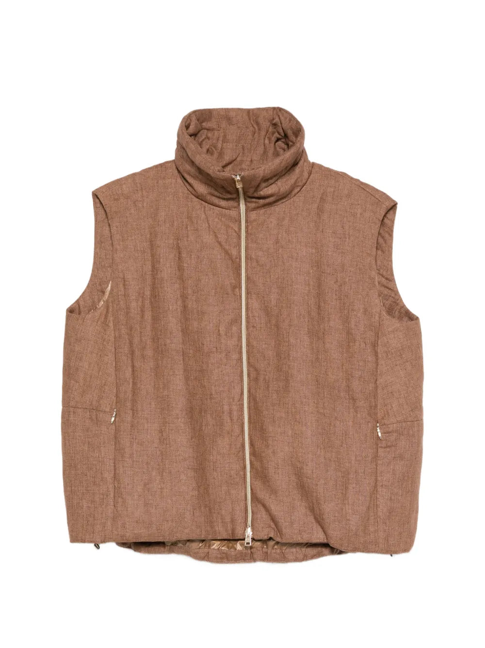 Herno Funnel-Neck Zip Linen Gilet — Tan