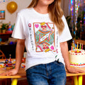 Personalizada Reina de Corazones Naipes Cumpleaños 100% Algodón Camiseta con Nombre Regalo de Cumpleaños para Mujer Niña