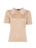 Fabiana Filippi Lace-Detail V-Neck T-Shirt — beige