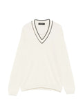 Fabiana Filippi V-Neck with Contrasting Trim Sweater — Off-white