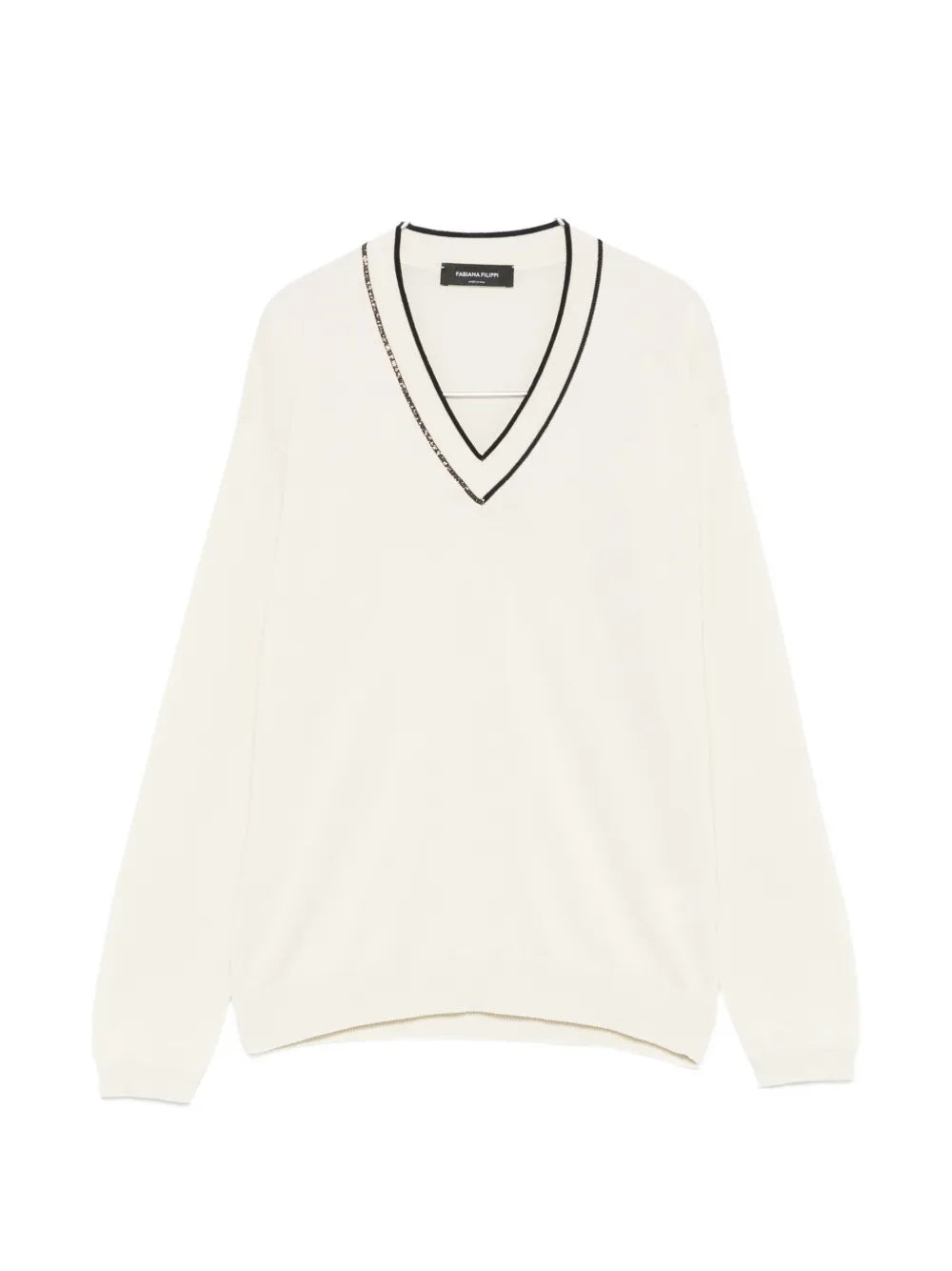 Fabiana Filippi V-Neck with Contrasting Trim Sweater — Off-white
