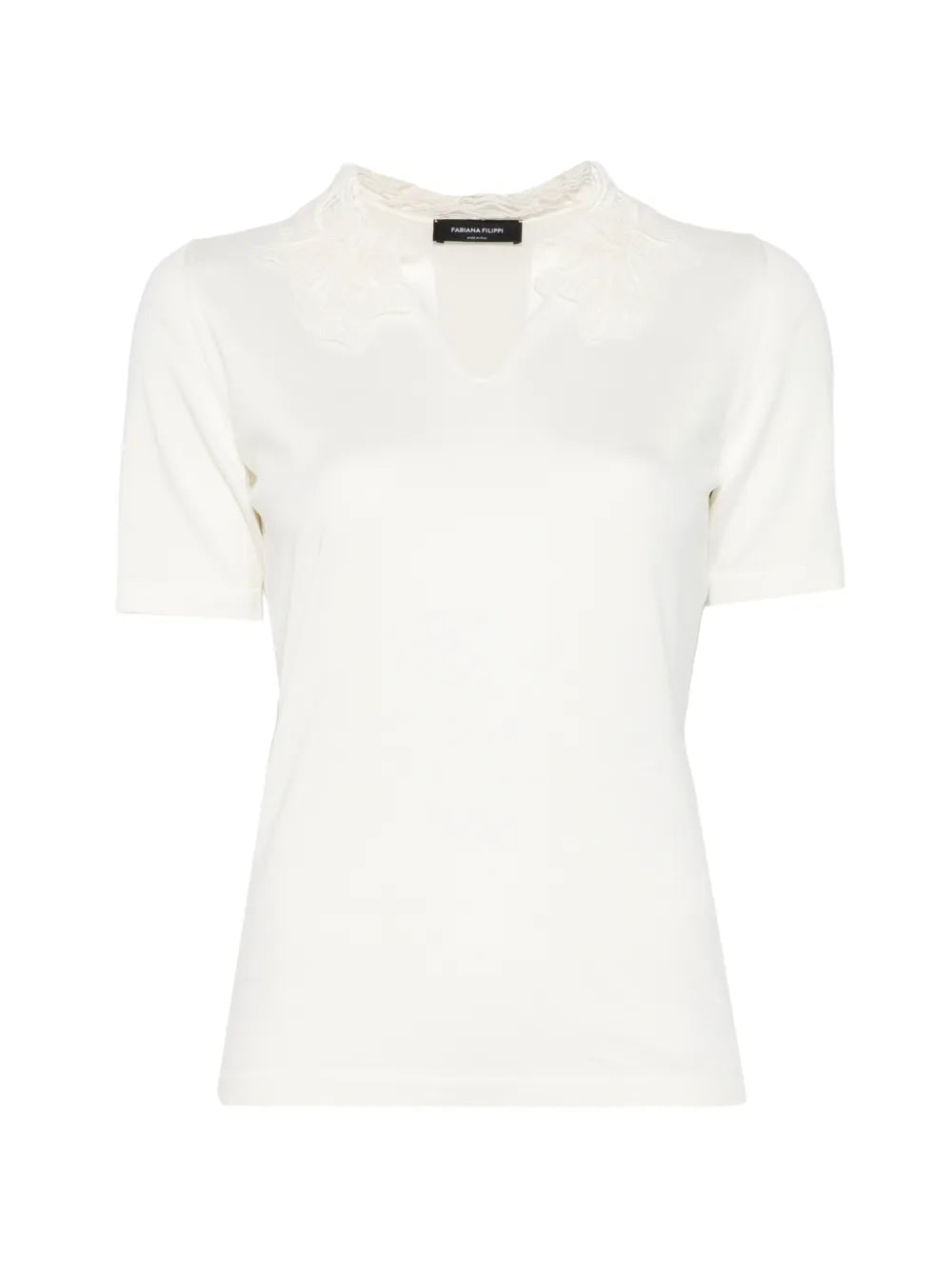 Fabiana Filippi V-Neck Lace-Detail Blouse — White