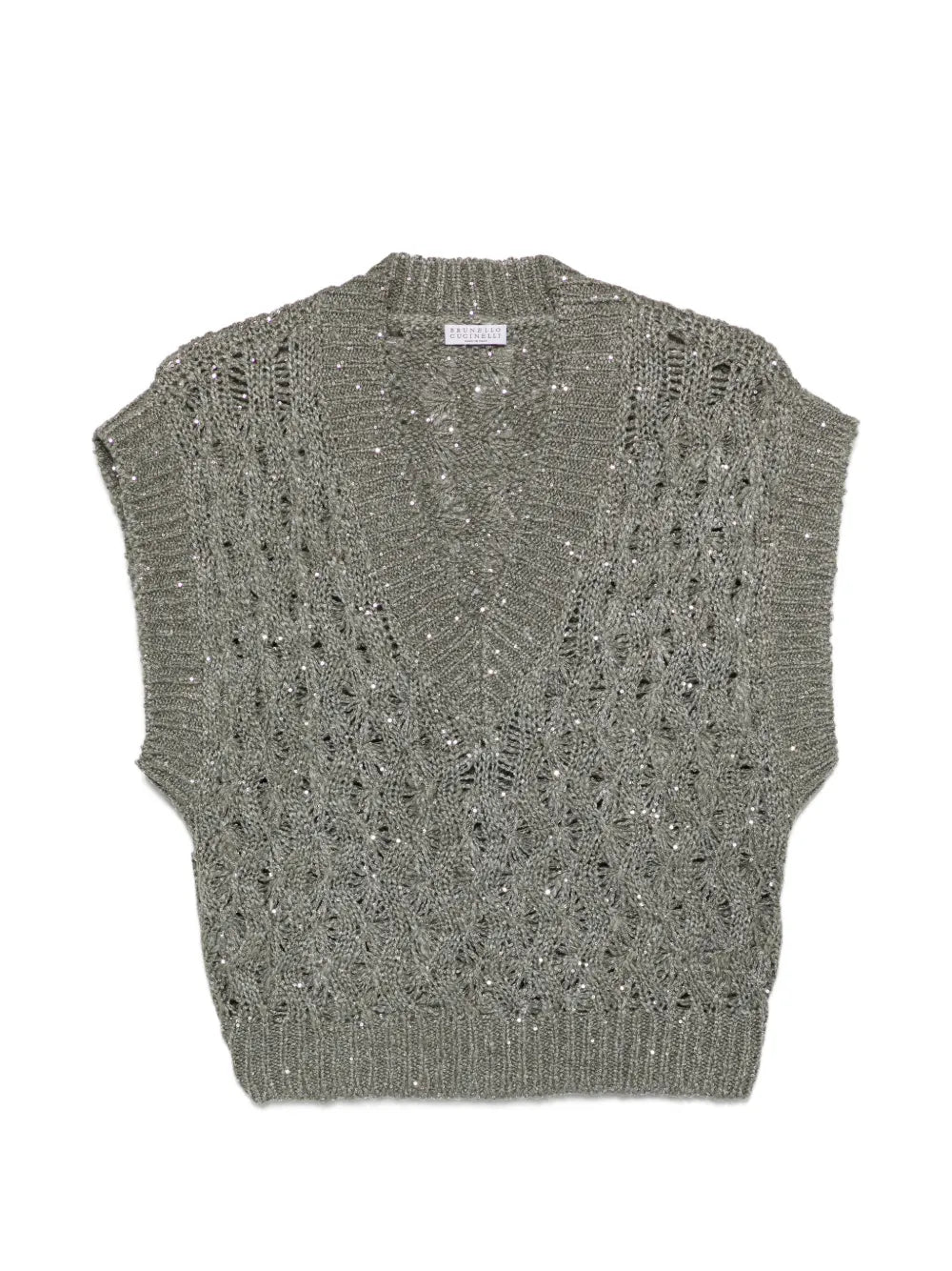 Brunello Cucinelli Sequin-Embellished Knit Vest — grey