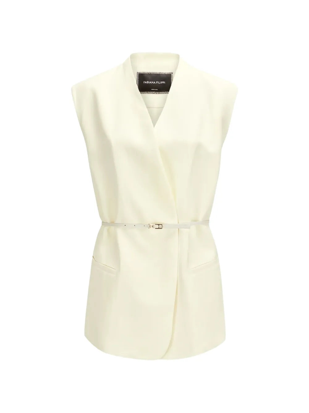 Fabiana Filippi Belted V-Neck Jacket — Cream