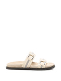 Peserico Bead-Embellished Sandals — Beige