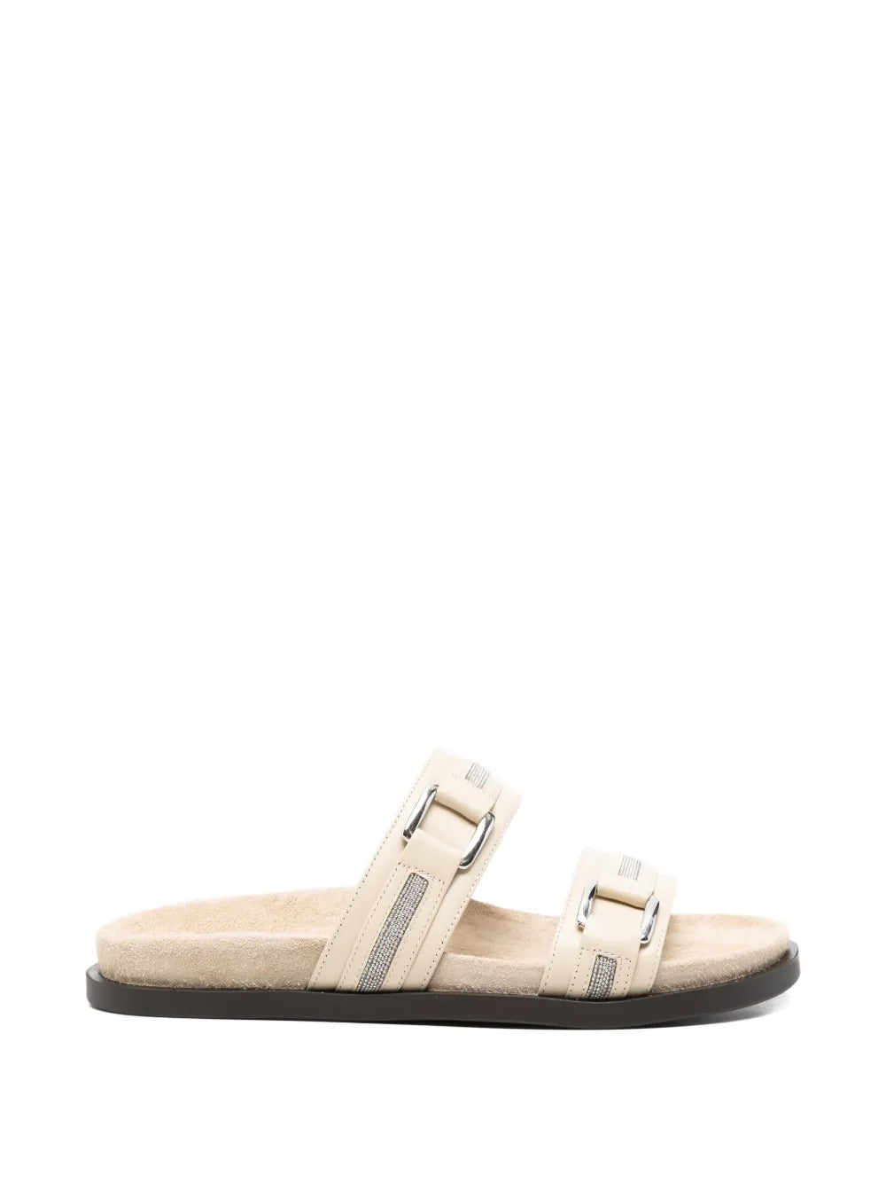 Peserico Bead-Embellished Sandals — Beige
