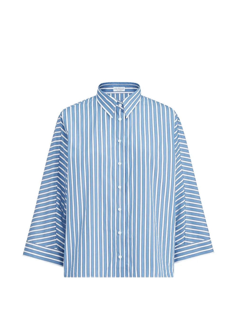 Brunello Cucinelli Striped Cotton Poplin Shirt — Blue