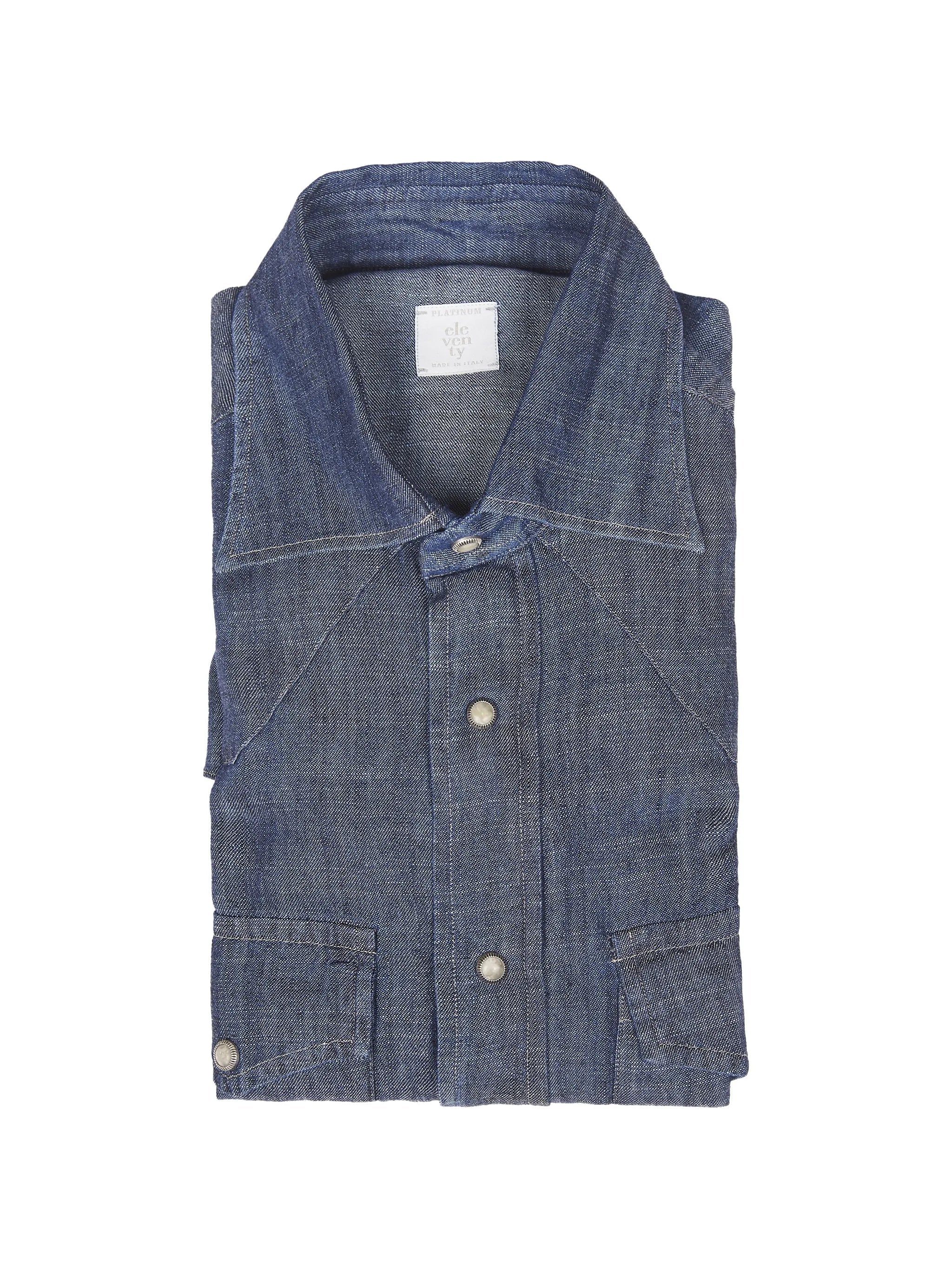 Eleventy Patch Pocket Button-Down Shirt — Blue