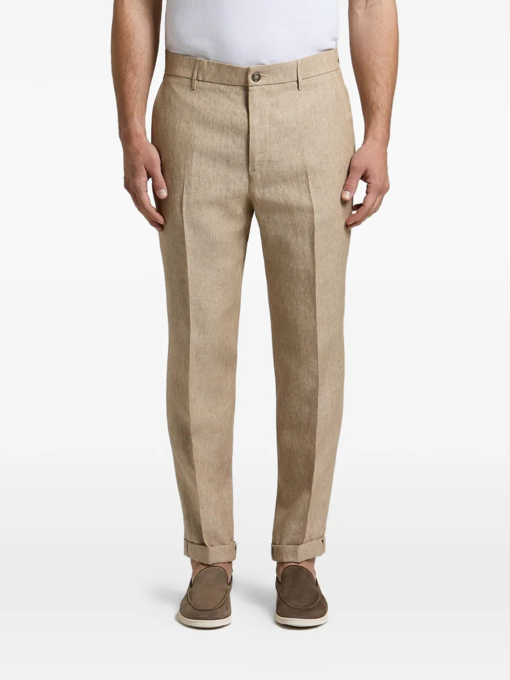 Peserico Elasticated-Waistband Turn-Up Trousers — Beige