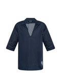 Balmain Pinstripe V-Neck Cotton T-Shirt — Navy