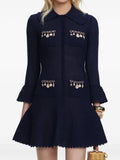 Self-Portrait Shell-Embellished Knit Dress — Navy