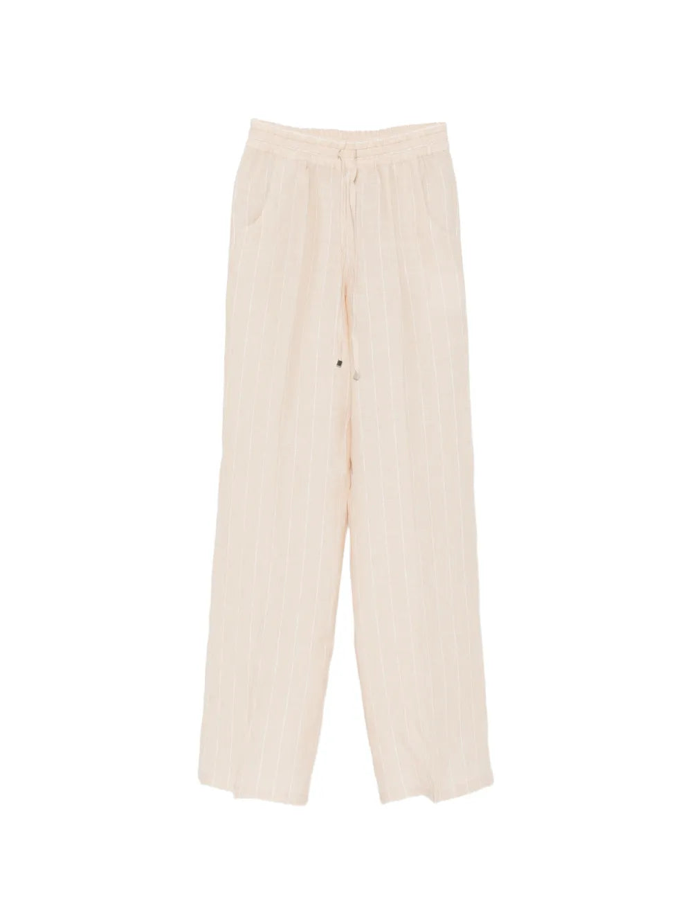 Kiton Striped Linen Drawstring Trousers — Beige