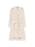 Kiton Striped Belted Linen Shirt Dress — Beige