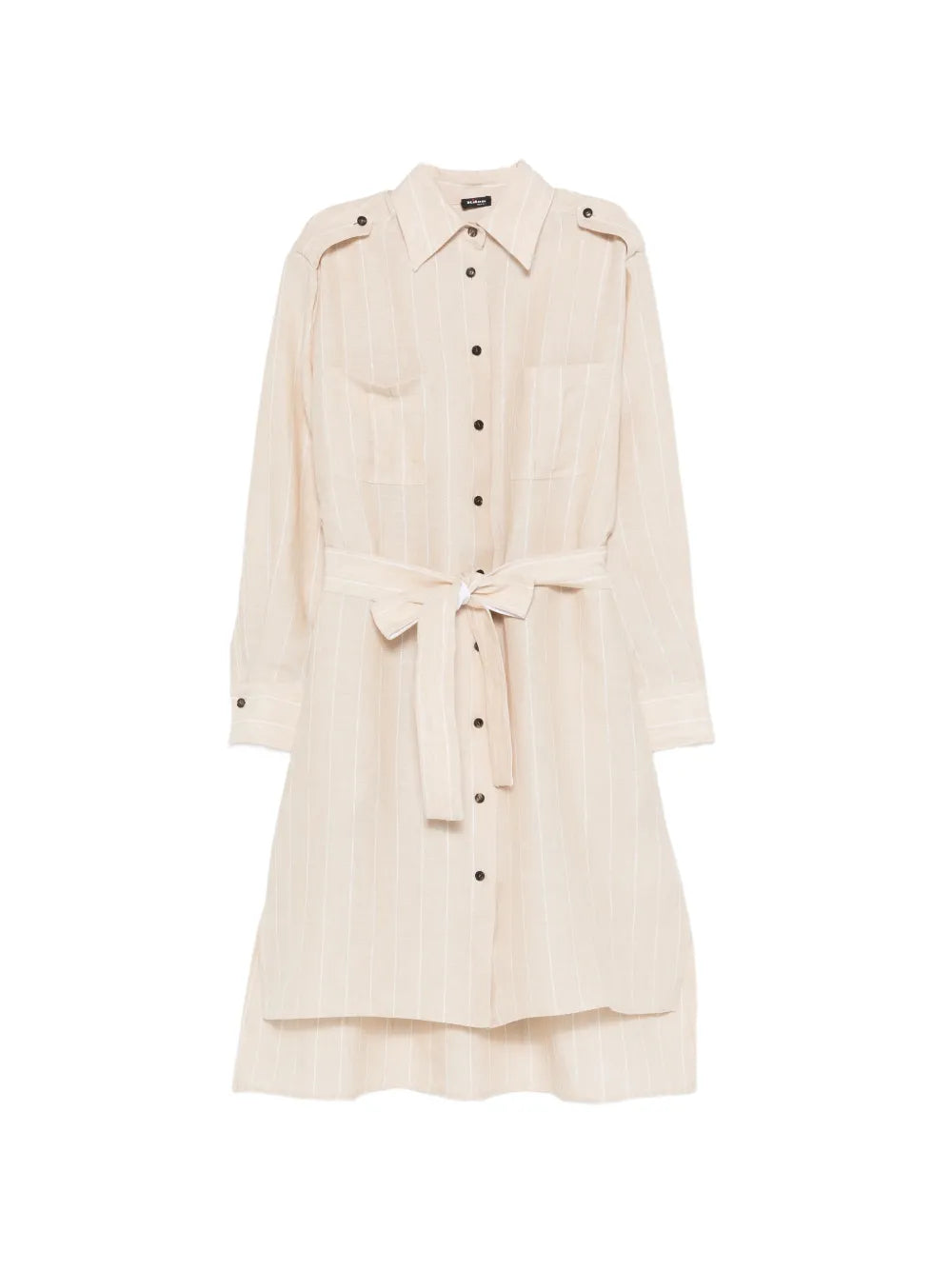 Kiton Striped Belted Linen Shirt Dress — Beige