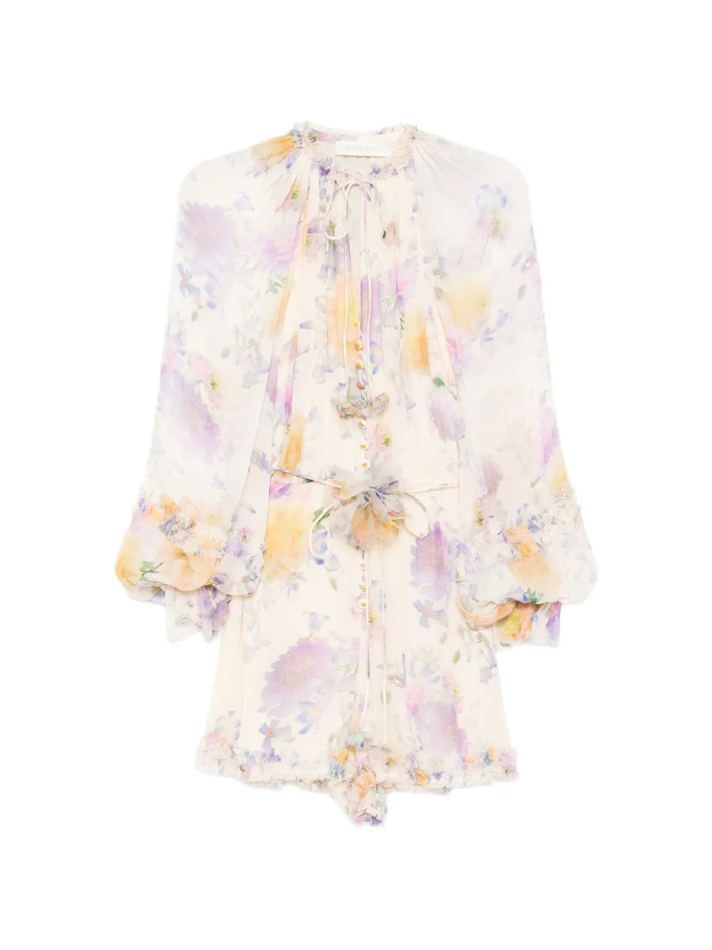 Zimmermann Floral Print Playsuit — Cream