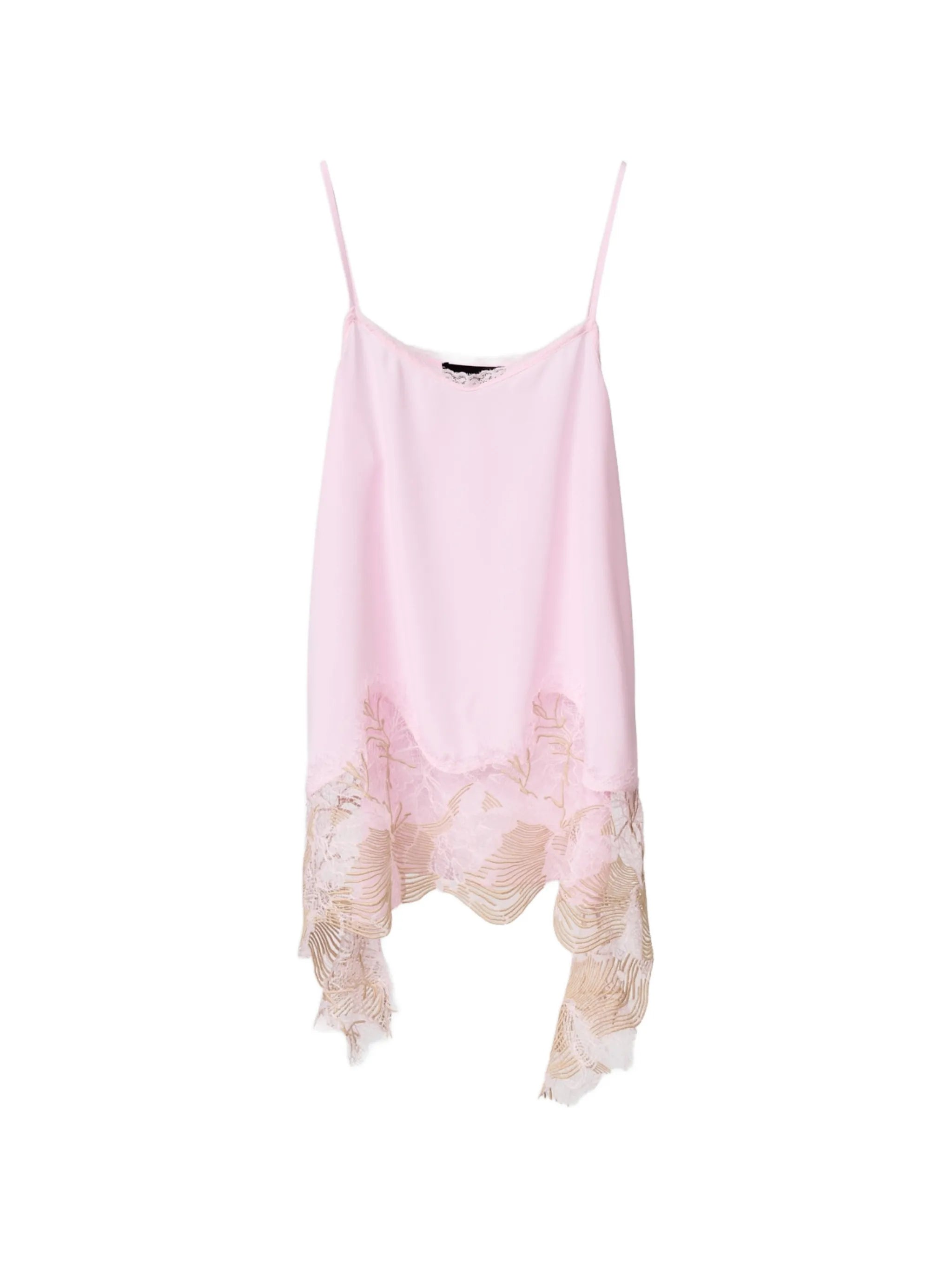 Fabiana Filippi Lace-Trimmed Asymmetric Tank Top — Pink