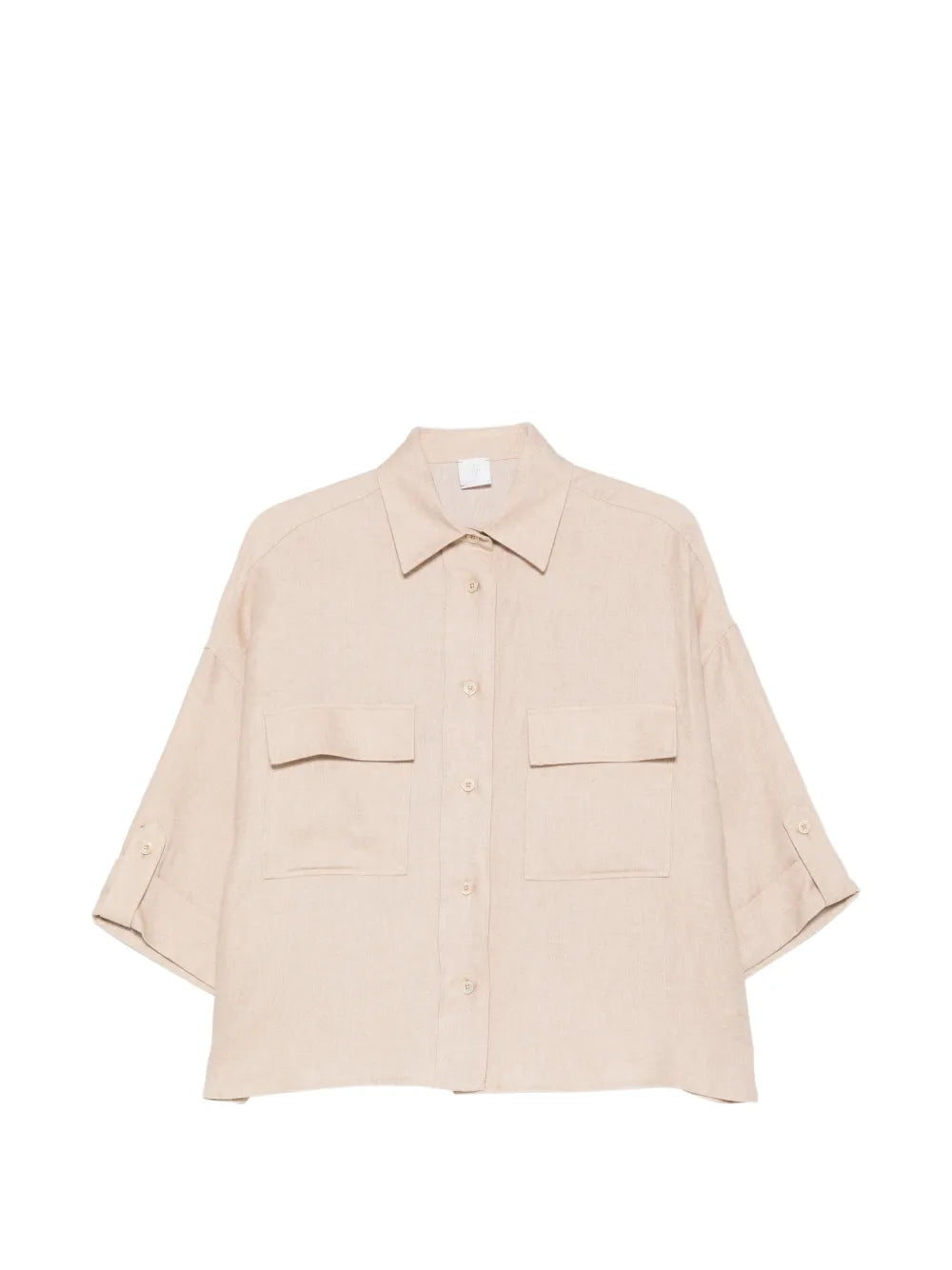 Eleventy Flap-Pocket Linen Shirt — Beige