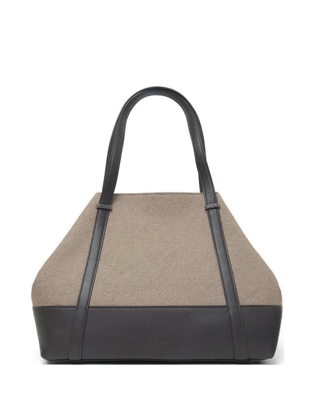 Peserico Two-Tone Canvas & Leather Tote Bag — Beige