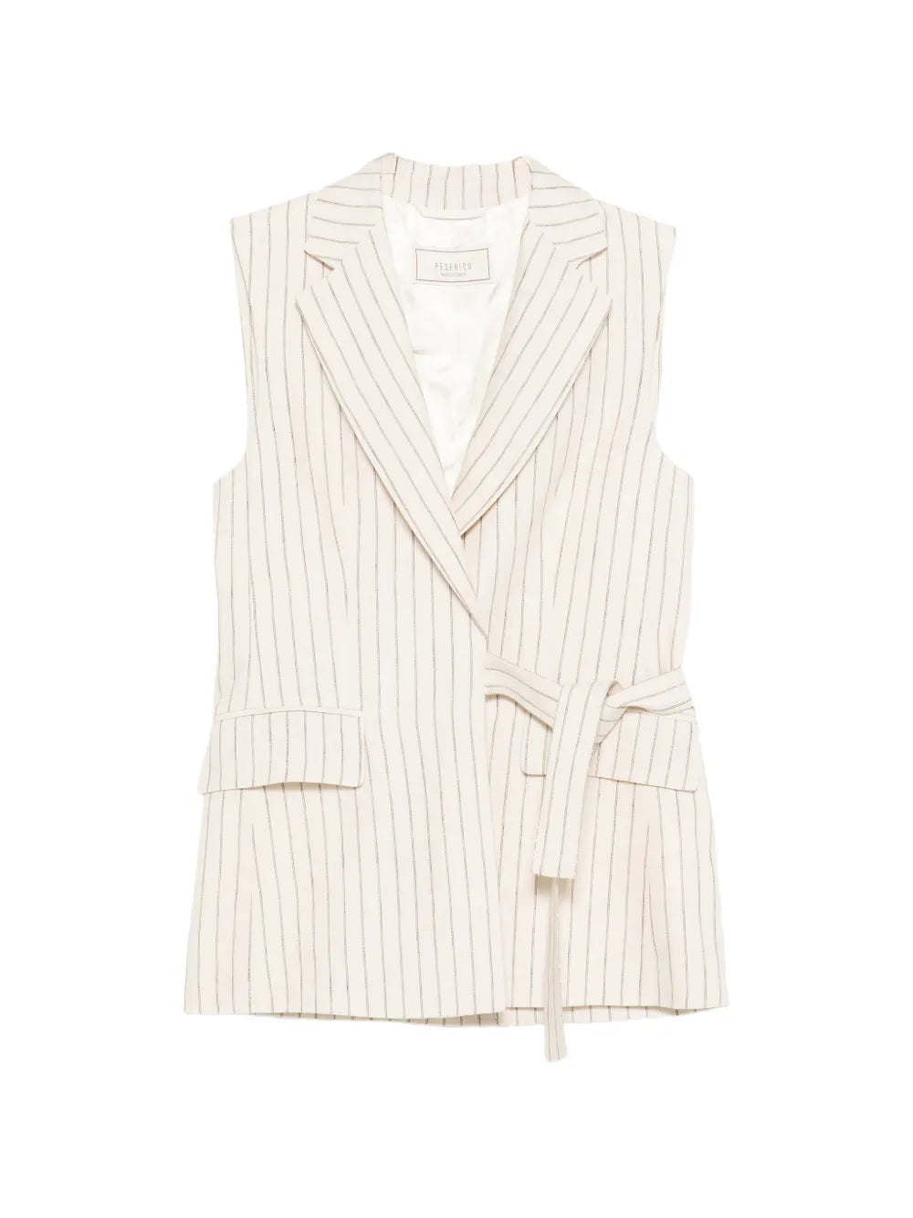Peserico Striped Tie-Waist Vest — Beige