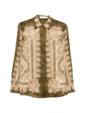 Zimmermann Paisley-Print Silk Shirt — Olive
