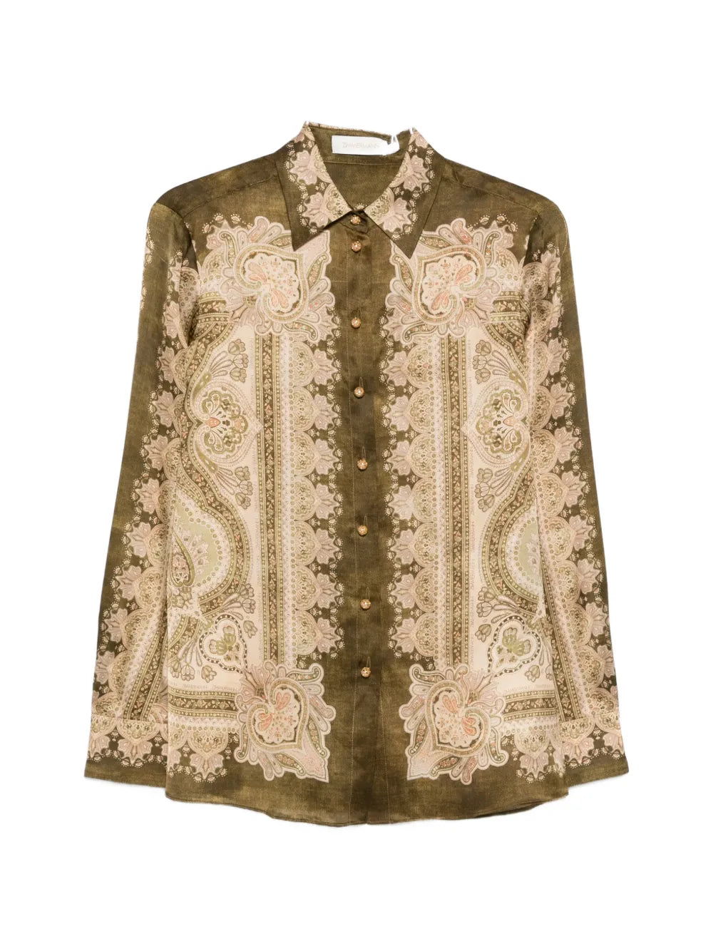 Zimmermann Paisley-Print Silk Shirt — Olive