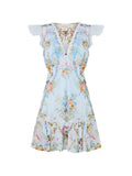 Camilla Ruffled-Sleeve Floral Print Dress — Light Blue