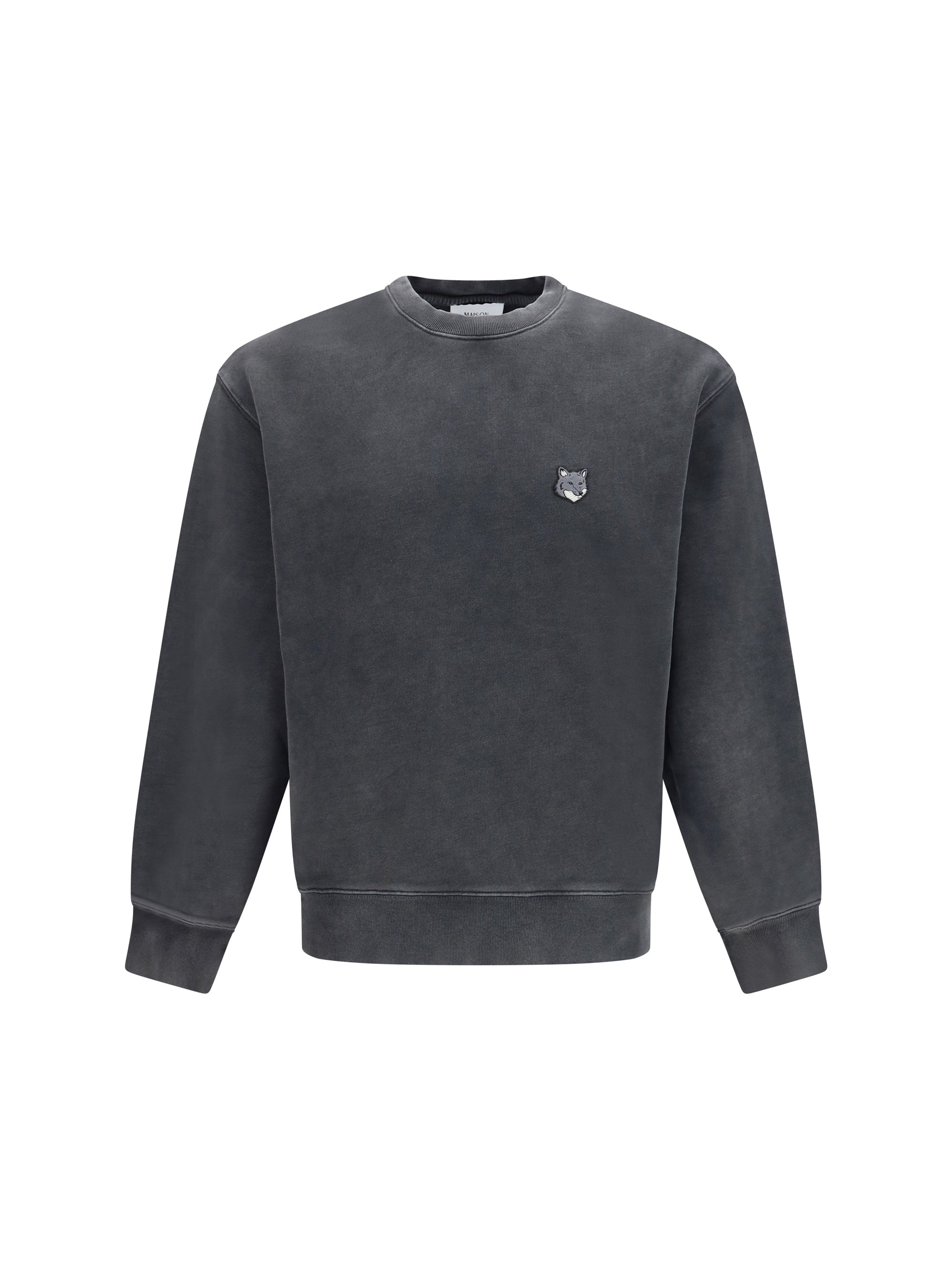 Maison Kitsuné Fox Head Logo-Embroidered Sweatshirt — Gray