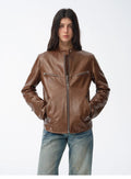 Manhattan Dark Night New Zealand imported waxed sheepskin/cowhide vintage motorcycle leather jacket