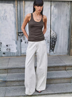 Simple White Draft Hand-painted Printed Slightly A Straight Jeans