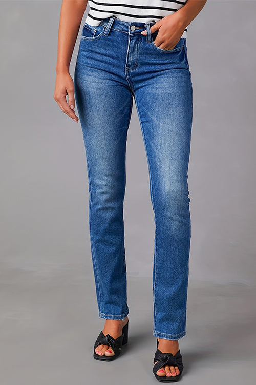 High Waist Straight Leg Stretchy Denim Pants