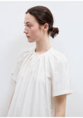 First Love Island Cotton Stand Collar Pleated Short Sleeve Shirt Dress for Women