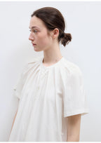 First Love Island Cotton Stand Collar Pleated Short Sleeve Shirt Dress for Women