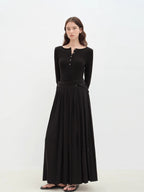 Floating Lights on the Sea Adjustable Waist Pleated Straight Dress