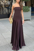 Strapless Satin Patchwork Flare Maxi Dress